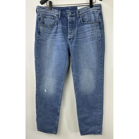 Rag & Bone Rosa Mid-Rise Boyfriend Jeans in Malibu Blue Denim Button Fly Size 34 - Picture 2 of 16